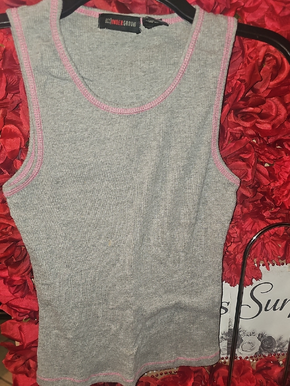 BCC Underground Girls Grey Ribbed Tank with Pink Trim Size Large